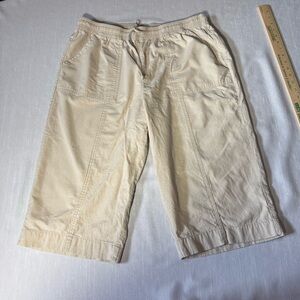 Karen Scott Pull-On Capri Pants XL Petite | Beige Cotton Drawstring Waist